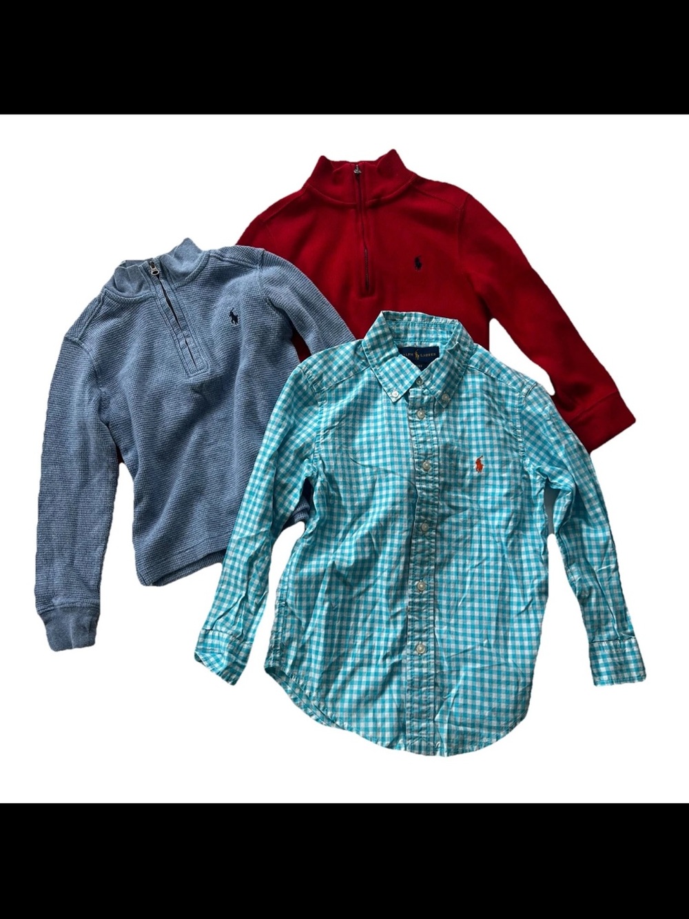 Polo Ralph Lauren Boys 4T Bundle Plaid Gingham Button Up Shirt 1/4 Zip Sweater